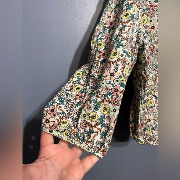 Women's A.N.A Multi Colored Floral Crop Blouse W Balloon Sleeves SZ 1X Boho Chic - Picture 3 of 6